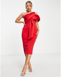 Красное платье футляр миди с драпировкой на плече Asos design