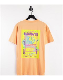 Свободная футболка выбеленного оранжевого цвета из органического хлопка с графическим принтом на тем Reclaimed vintage