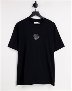 Oversized футболка черного цвета с фирменным текстовым принтом в несколько строк на груди Topman
