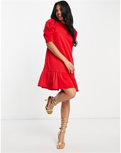 Красное платье с короткими рукавами и оборкой по нижнему краю Ax paris