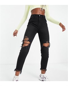 Черные джинсы из органического хлопка в винтажном стиле с рваными разрезами и нижним краем штанин Bershka