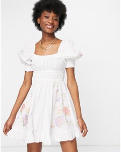 Белое платье мини из хлопкового поплина с расклешенной юбкой и цветочной вышивкой Asos design