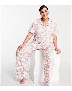 Розовая пижама с брюками и леопардовым принтом Plus Loungeable