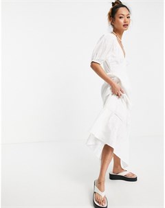 Белое платье макси с кружевной вставкой сборками на талии и вышивкой ришелье Asos design