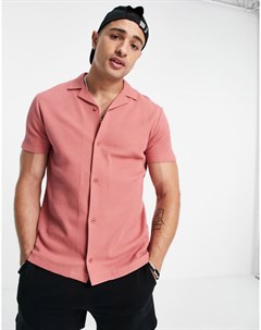 Розовая рубашка поло из вафельного материала с отложным воротником Asos design