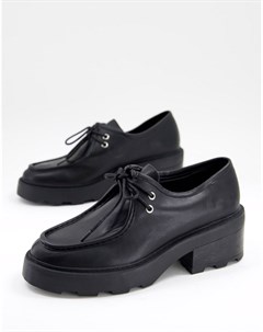 Черные туфли на плоской массивной подошве со шнуровкой Minny Asos design