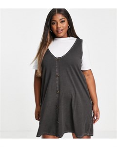 Платье мини 2 в 1 серого цвета с эффектом кислотной стирки роговыми пуговицами и футболкой ASOS DESI Asos curve