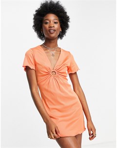 Оранжевое платье мини в рубчик с короткими рукавами и декоративным кольцом Asos design