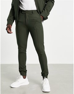 Зеленые зауженные брюки в строгом стиле из жатого хлопка с манжетами Asos design