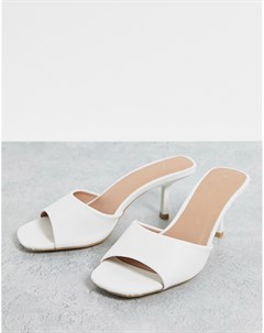 Белые мюли на каблуке с квадратным носком New look