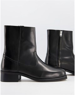 Черные кожаные ботинки челси на каблуке Asos design