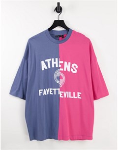 Oversized футболка в стиле колор блок в розовом и фиолетовом цветах с надписью Athens Asos design