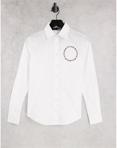 Белая приталенная рубашка с круглым логотипом Love moschino