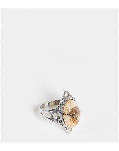 Серебристое массивное кольцо с орнаментом и камнем Inspired Reclaimed vintage