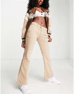 Серо бежевые расклешенные брюки в стиле хипстеров с очень заниженной талией Asos design