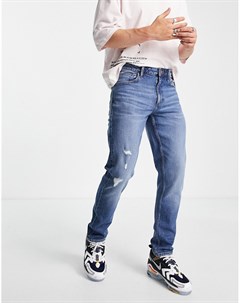 Эластичные узкие джинсы из смесового органического хлопка темно выбеленного цвета с потертостями Asos design
