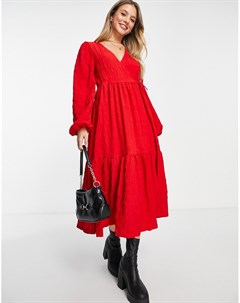 Ярко красное платье миди с запахом из переработанного полиэстера Monki