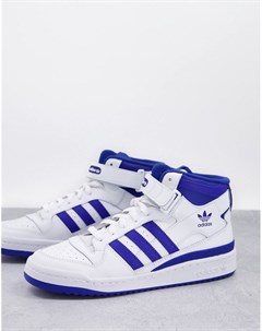 Белые кроссовки с синими вставками Forum Mid Adidas originals
