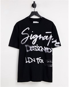 Черная oversized футболка с принтом в виде надписи Signature Topman
