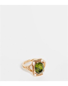 Золотистое кольцо с зеленым камнем и отделкой под антиквариат Inspired Reclaimed vintage