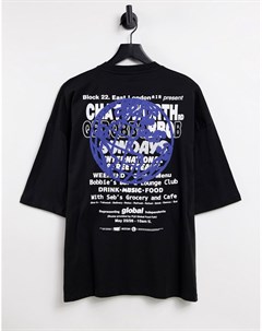 Черная oversized футболка с надписями и принтом на спине Asos design