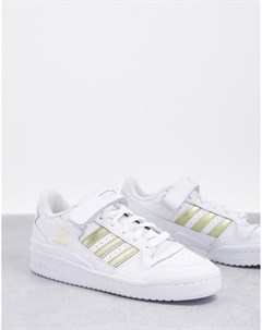 Белые низкие кроссовки с золотистыми полосками Forum Adidas originals