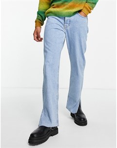 Голубые выбеленные джинсы прямого кроя с разрезами по низу штанин Asos design