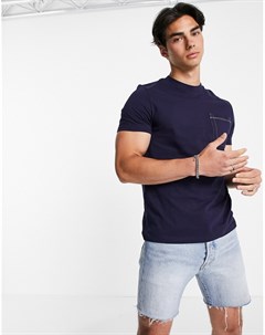 Темно синяя футболка с карманом и контрастным стежком Asos design