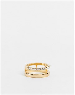 Золотистое кольцо с параллельным дизайном и мозаичной отделкой Designb london curve
