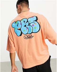 Оранжевая oversized футболка с принтом в стиле граффити на спине Asos design