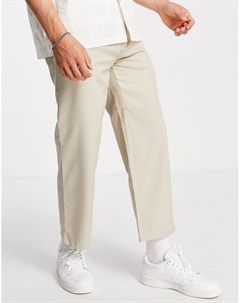 Укороченные саржевые брюки цвета экрю с широкими штанинами Topman