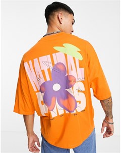 Оранжевая oversized футболка из органического хлопка с цветочным принтом на спине Asos design