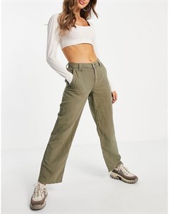 Свободные льняные брюки с заниженной талией в винтажном стиле выбеленного цвета хаки Asos design
