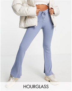Эксклюзивные расклешенные брюки в рубчик со шнуровкой на талии голубого цвета Hourglass Asos design