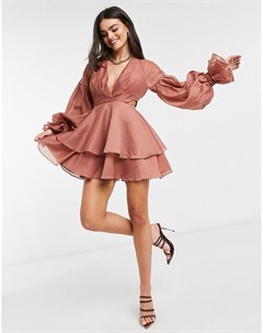 Розовое платье мини с пышными рукавами на манжетах и складками Asos design