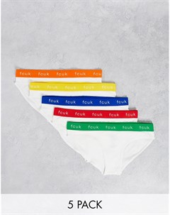 Набор из 5 трусов белого цвета с яркими поясами с логотипом FCUK French connection