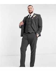 Темно серые брюки облегающего кроя из ткани с добавлением шерсти и фактурой в елочку wedding Asos design
