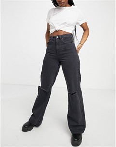 Черные широкие джинсы из органического хлопка с рваными коленями в стиле 90 х Bershka
