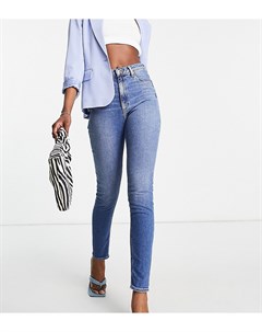 Синие узкие джинсы в винтажном стиле с завышенной талией и эффектом естественной потертости ASOS DES Asos tall