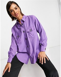 Фиолетовая рубашка из вискозы с закругленным нижним краем карманами и роговыми пуговицами Asos design