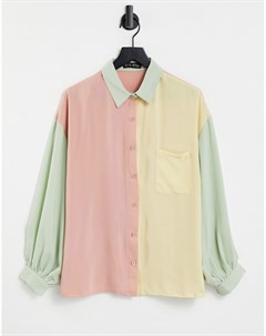 Многоцветная рубашка в стиле oversized с контрастным дизайном пастельных тонов x Billie Faiers In the style