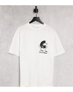 Белая футболка с оригинальным принтом логотипа Unisex Collusion