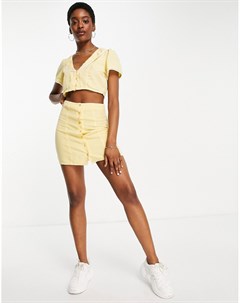 Желтая юбка из мягкого денима на пуговицах от комплекта Asos design