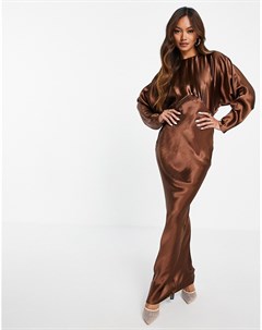 Атласное платье макси шоколадного цвета с рукавами летучая мышь Asos design