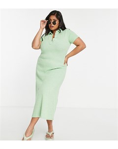 Платье рубашка макси с окраской шенье зеленого цвета и с воротником ASOS DESIGN Curve Asos curve