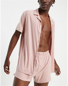 Пижамный комплект в рубчик розовато лилового цвета из рубашки и шорт Asos design