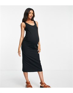 Черное облегающее платье миди для будущих мам без рукавов из смесового хлопка Mamalicious Maternity