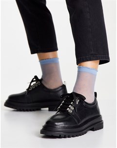 Черные кожаные туфли на плоской подошве в стиле походных ботинок Marine Asos design