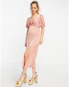 Нежно розовое бархатное платье миди с перекрученной отделкой Miss selfridge