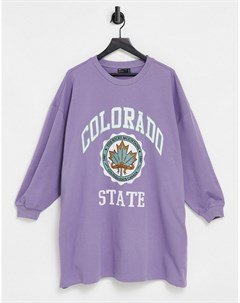 Платье свитшот мини пыльно фиолетового цвета с надписью Colorado State Asos design